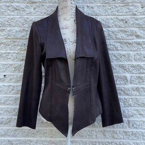Brown blazer jacket long sleeves lightweight faux suede leather look size 10